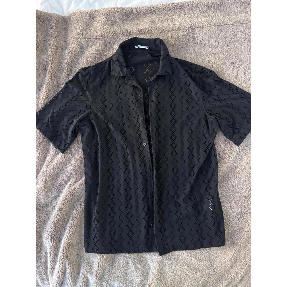 Zara Black Short Sleeve Button-Up Shirt